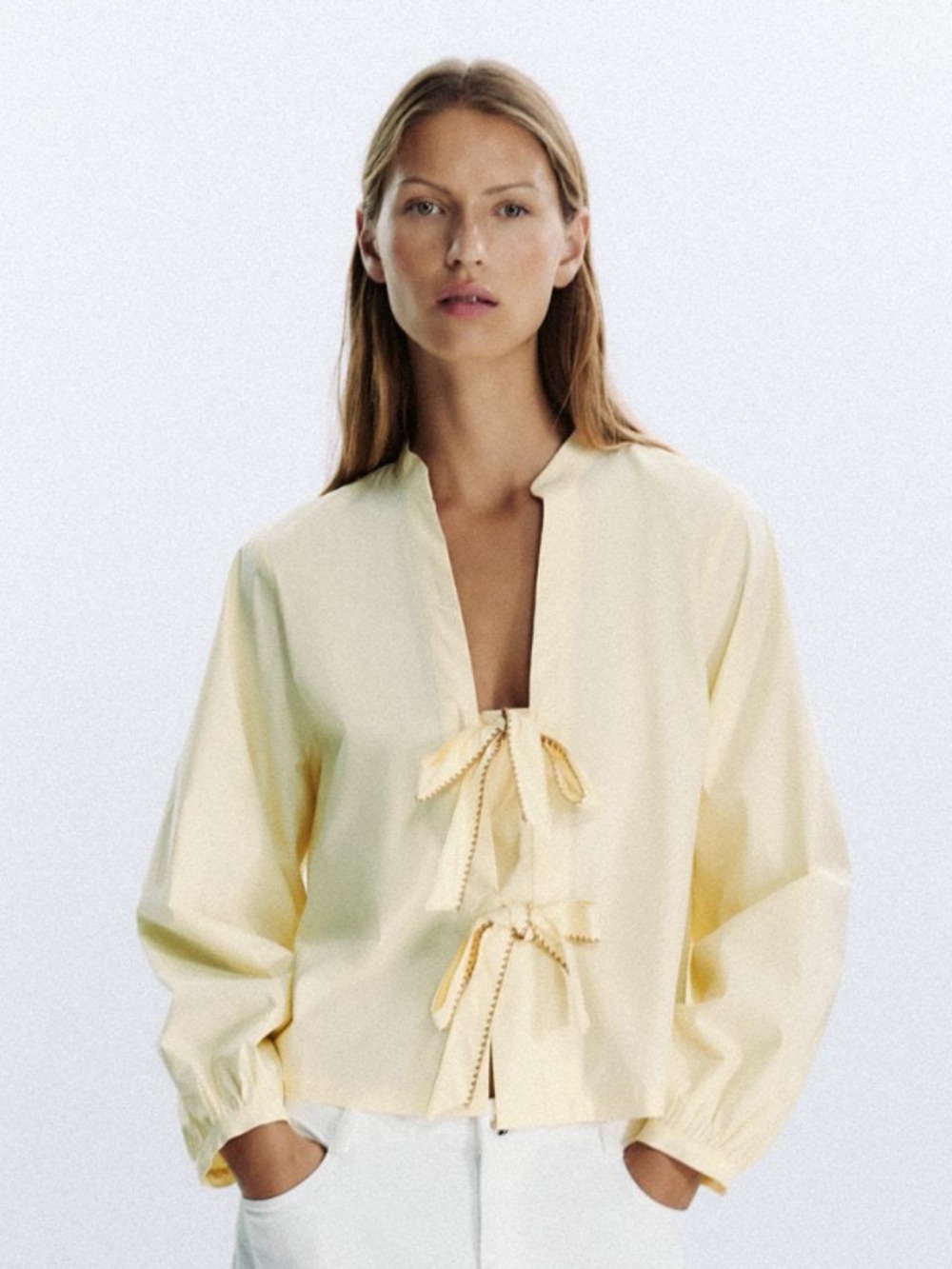 Zara Butter Yellow Tie-Front Blouse Top Size M NWT